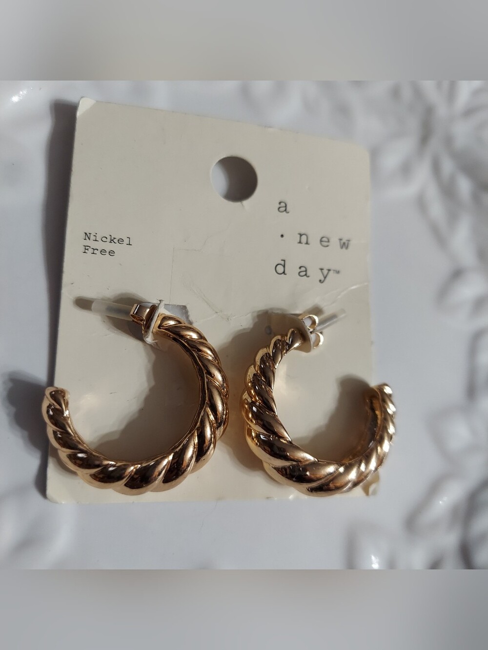 'a new day' Textured Ribbon Gold Tone/Medium Hoop Earrings